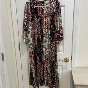Women's Black, Red, and Cream Long Short sleeve kimono
